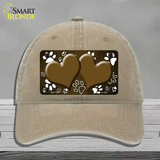 Paw Heart Brown White Novelty License Plate Hat Unconstructed Cotton / Khaki