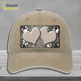 Paw Heart Tan White Novelty License Plate Hat Unconstructed Cotton / Khaki