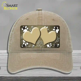 Paw Heart Gold White Novelty License Plate Hat Unconstructed Cotton / Khaki