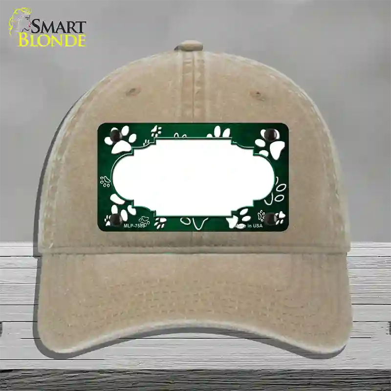 Paw Scallop Green White Novelty License Plate Hat Unconstructed Cotton / Khaki