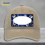 Paw Scallop Blue White Novelty License Plate Hat Unconstructed Cotton / Khaki