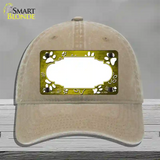 Paw Scallop Yellow White Novelty License Plate Hat Unconstructed Cotton / Khaki