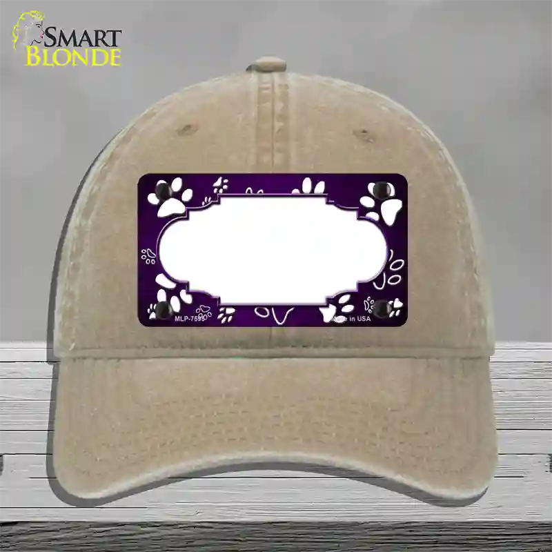 Paw Scallop Purple White Novelty License Plate Hat Unconstructed Cotton / Khaki