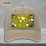 Yellow White Love Oil Rubbed Novelty License Plate Hat Unconstructed Cotton / Khaki