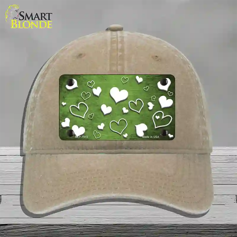 Lime Green White Love Oil Rubbed Novelty License Plate Hat Unconstructed Cotton / Khaki