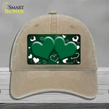 Green White Love Hearts Oil Rubbed Novelty License Plate Hat Unconstructed Cotton / Khaki