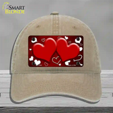 Red White Love Hearts Oil Rubbed Novelty License Plate Hat Unconstructed Cotton / Khaki