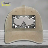 Gray White Love Hearts Oil Rubbed Novelty License Plate Hat Unconstructed Cotton / Khaki