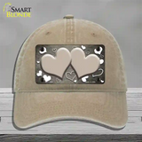 Tan White Love Hearts Oil Rubbed Novelty License Plate Hat Unconstructed Cotton / Khaki