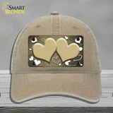 Gold White Love Hearts Oil Rubbed Novelty License Plate Hat Unconstructed Cotton / Khaki