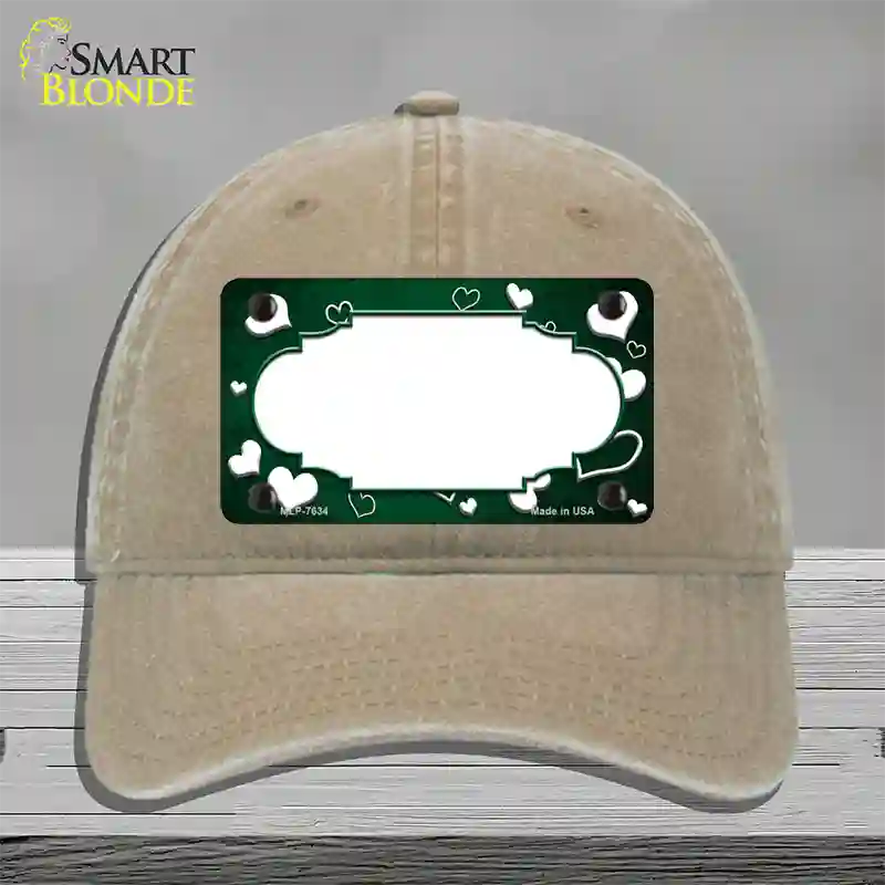 Green White Love Scallop Oil Rubbed Novelty License Plate Hat Unconstructed Cotton / Khaki