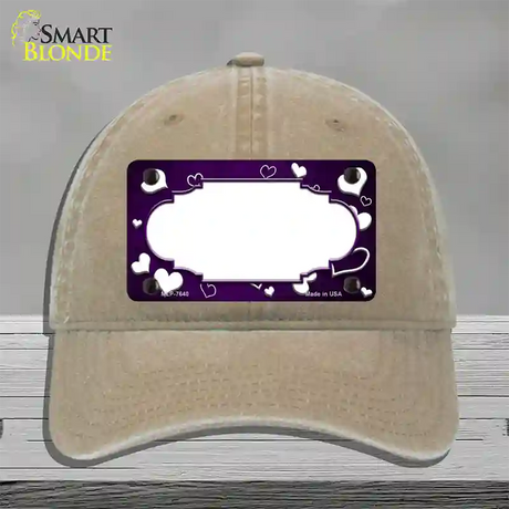 Purple White Love Scallop Oil Rubbed Novelty License Plate Hat Unconstructed Cotton / Khaki