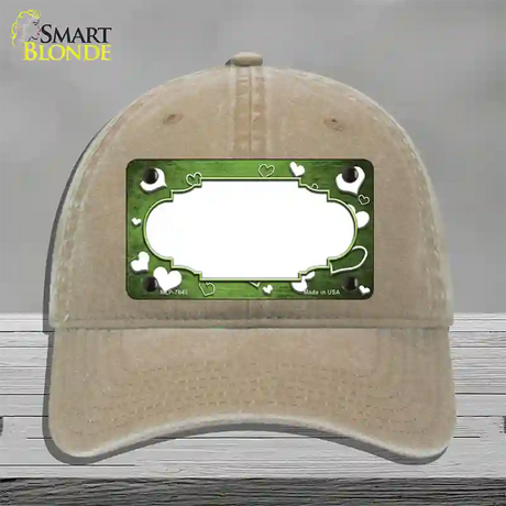 Lime Green White Love Scallop Oil Rubbed Novelty License Plate Hat Unconstructed Cotton / Khaki