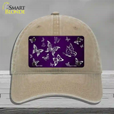 Purple White Butterfly Oil Rubbed Novelty License Plate Hat Unconstructed Cotton / Khaki