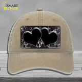 Black White Hearts Butterfly Oil Rubbed Novelty License Plate Hat Unconstructed Cotton / Khaki