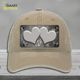 Gray White Hearts Butterfly Oil Rubbed Novelty License Plate Hat Unconstructed Cotton / Khaki