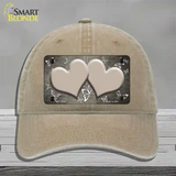 Tan White Hearts Butterfly Oil Rubbed Novelty License Plate Hat Unconstructed Cotton / Khaki