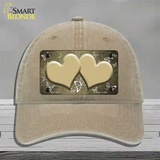 Gold White Hearts Butterfly Oil Rubbed Novelty License Plate Hat Unconstructed Cotton / Khaki