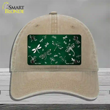 Green White Dragonfly Oil Rubbed Novelty License Plate Hat Unconstructed Cotton / Khaki