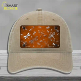 Orange White Dragonfly Oil Rubbed Novelty License Plate Hat Unconstructed Cotton / Khaki