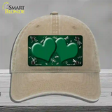 Green White Dragonfly Hearts Oil Rubbed Novelty License Plate Hat Unconstructed Cotton / Khaki