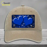 Blue White Dragonfly Hearts Oil Rubbed Novelty License Plate Hat Unconstructed Cotton / Khaki