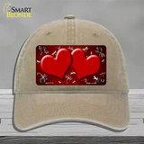 Red White Dragonfly Hearts Oil Rubbed Novelty License Plate Hat Unconstructed Cotton / Khaki