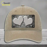 Gray White Dragonfly Hearts Oil Rubbed Novelty License Plate Hat Unconstructed Cotton / Khaki