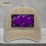 Purple White Dragonfly Hearts Oil Rubbed Novelty License Plate Hat Unconstructed Cotton / Khaki