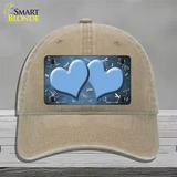 Light Blue White Dragonfly Hearts Oil Rubbed Novelty License Plate Hat Unconstructed Cotton / Khaki