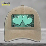 Mint White Dragonfly Hearts Oil Rubbed Novelty License Plate Hat Unconstructed Cotton / Khaki