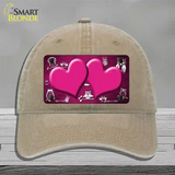 Pink White Owl Hearts Oil Rubbed Novelty License Plate Hat Unconstructed Cotton / Khaki