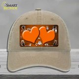 Orange White Owl Hearts Oil Rubbed Novelty License Plate Hat Unconstructed Cotton / Khaki