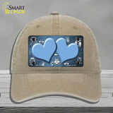 Light Blue White Owl Hearts Oil Rubbed Novelty License Plate Hat Unconstructed Cotton / Khaki