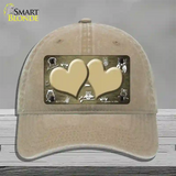 Gold White Owl Hearts Oil Rubbed Novelty License Plate Hat Unconstructed Cotton / Khaki