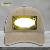 Yellow White Owl Scallop Oil Rubbed Novelty License Plate Hat Unconstructed Cotton / Khaki