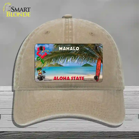 Blank Mahalo Hawaii State Novelty License Plate Hat Unconstructed Cotton / Khaki