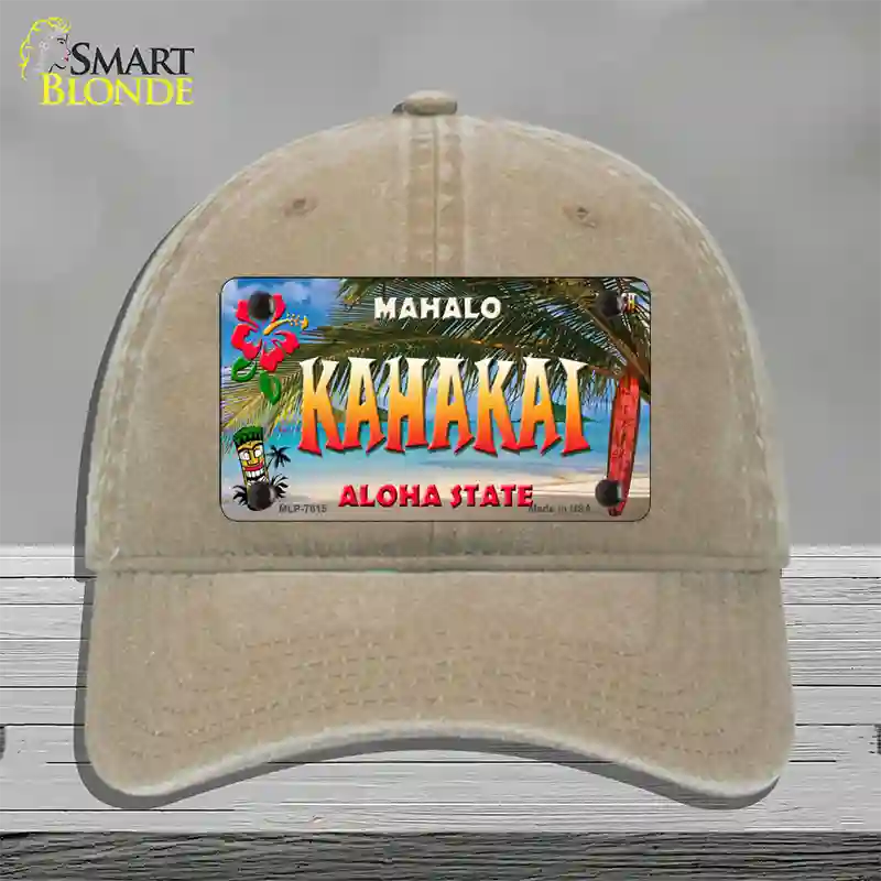 Kahakai Hawaii State Novelty License Plate Hat Unconstructed Cotton / Khaki