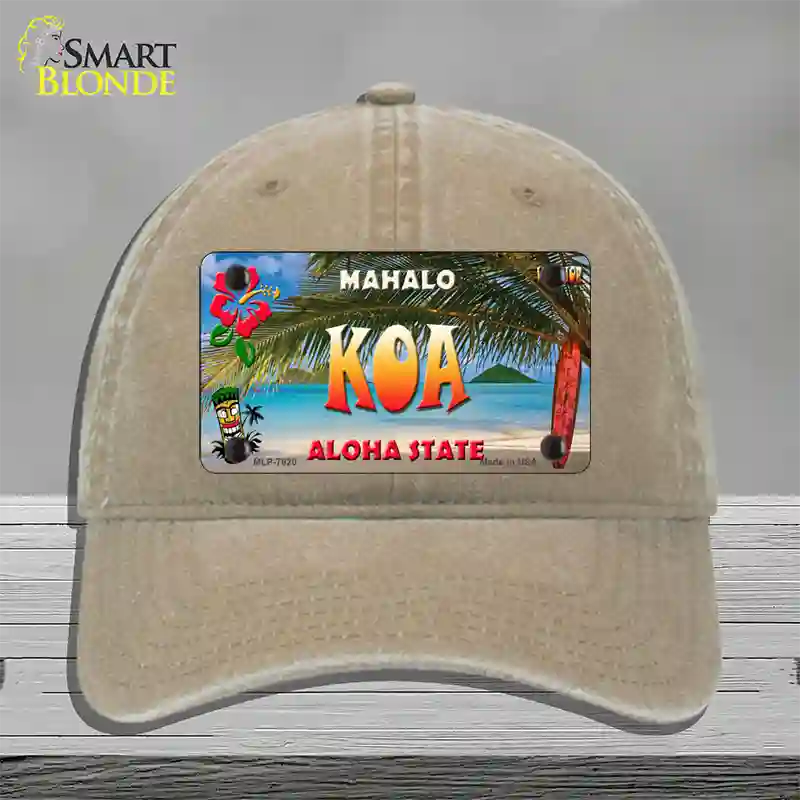 Koa Hawaii State Novelty License Plate Hat Unconstructed Cotton / Khaki