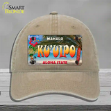 Ku uipo Hawaii State Novelty License Plate Hat Unconstructed Cotton / Khaki