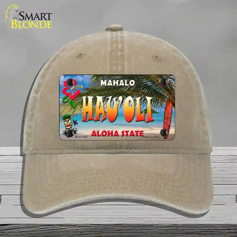 Hau oli Hawaii State Novelty License Plate Hat Unconstructed Cotton / Khaki