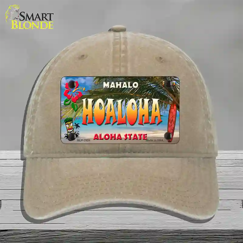 Hoaloha Hawaii State Novelty License Plate Hat Unconstructed Cotton / Khaki