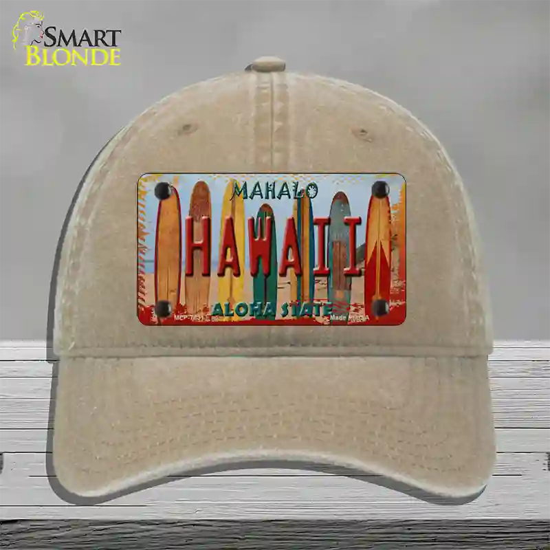 Hawaii Surfboards State Novelty License Plate Hat Unconstructed Cotton / Khaki