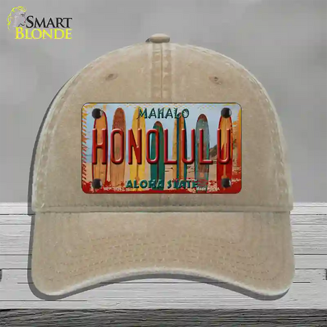 Honolulu Surfboards Hawaii State Novelty License Plate Hat Unconstructed Cotton / Khaki