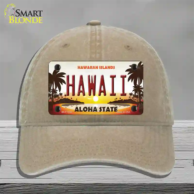 Hawaii Hawaiian Islands Novelty License Plate Hat Unconstructed Cotton / Khaki