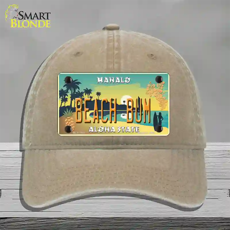 Beach Bum Hawaii Pineapple Novelty License Plate Hat Unconstructed Cotton / Khaki