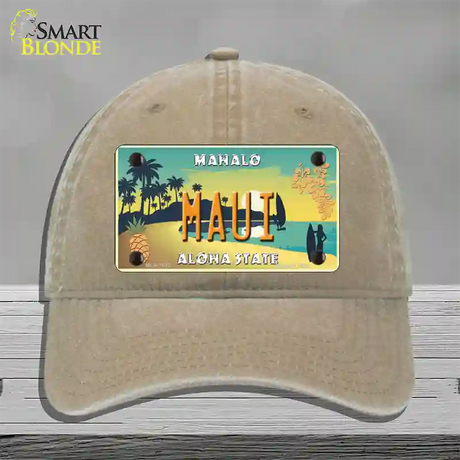 Maui Hawaii Pineapple Novelty License Plate Hat Unconstructed Cotton / Khaki