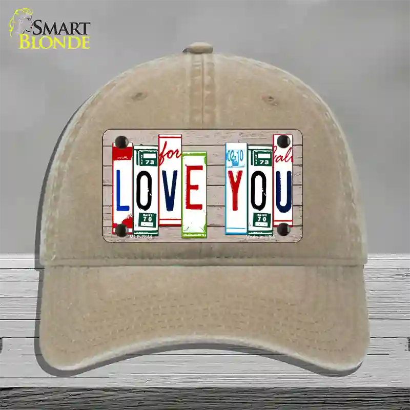 Love You License Plate Art Wood Novelty License Plate Hat Unconstructed Cotton / Khaki