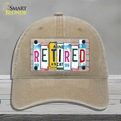 Retired License Plate Art Wood Novelty License Plate Hat Unconstructed Cotton / Khaki