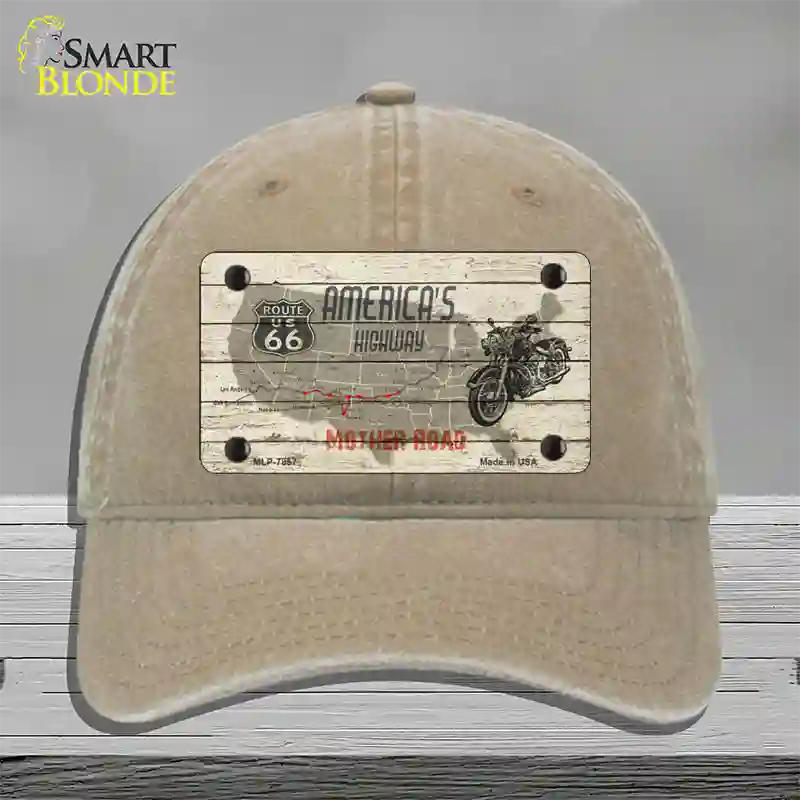 Americas Highway Route 66 Novelty License Plate Hat Unconstructed Cotton / Khaki